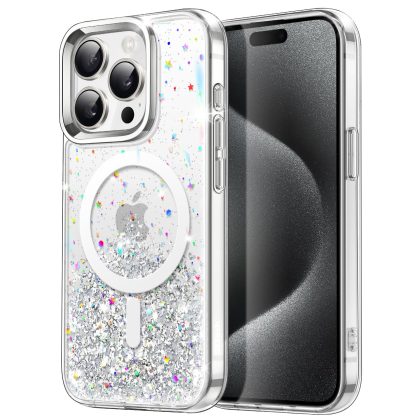 JETech Glitter Case for iPhone 15 Pro 6.1-Inch Compatible with MagSafe, Clear Cute Bling Sparkle for Women and Girls, Shiny Shockproof Magnetic Sparkly Phone Cover