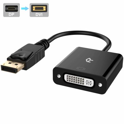 Rankie DP to DVI Adapter, Gold Plated DisplayPort to DVI Male to Female Converter (Black)