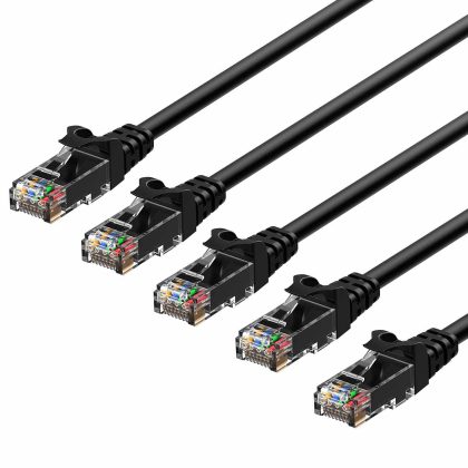 Rankie RJ45 Cat6 Snagless Ethernet Patch Cable, 5-Pack, Black